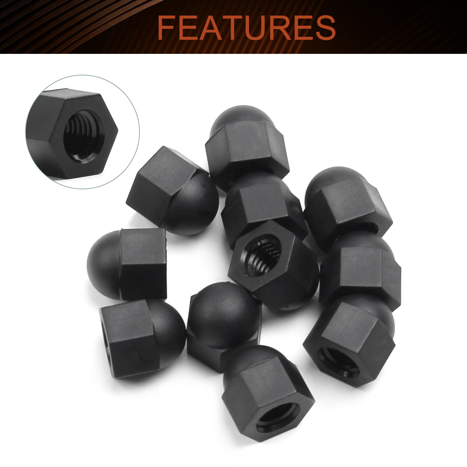 MroMax M6 Acorn Hex Cap Nuts - Black Nylon Locknuts (10Pcs) for Furniture & DIY Projects