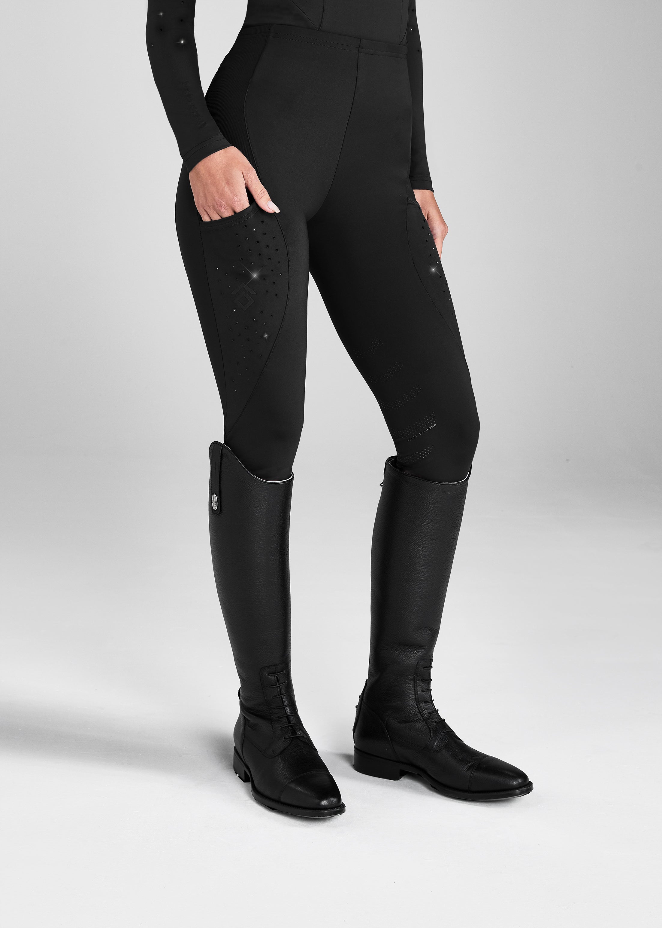 Black Nite Knee Grip Leggings - High Waisted Yoga Pants for Women with Non-Slip Design - Perfect for Workout, Running, Gym & Lounge Wear