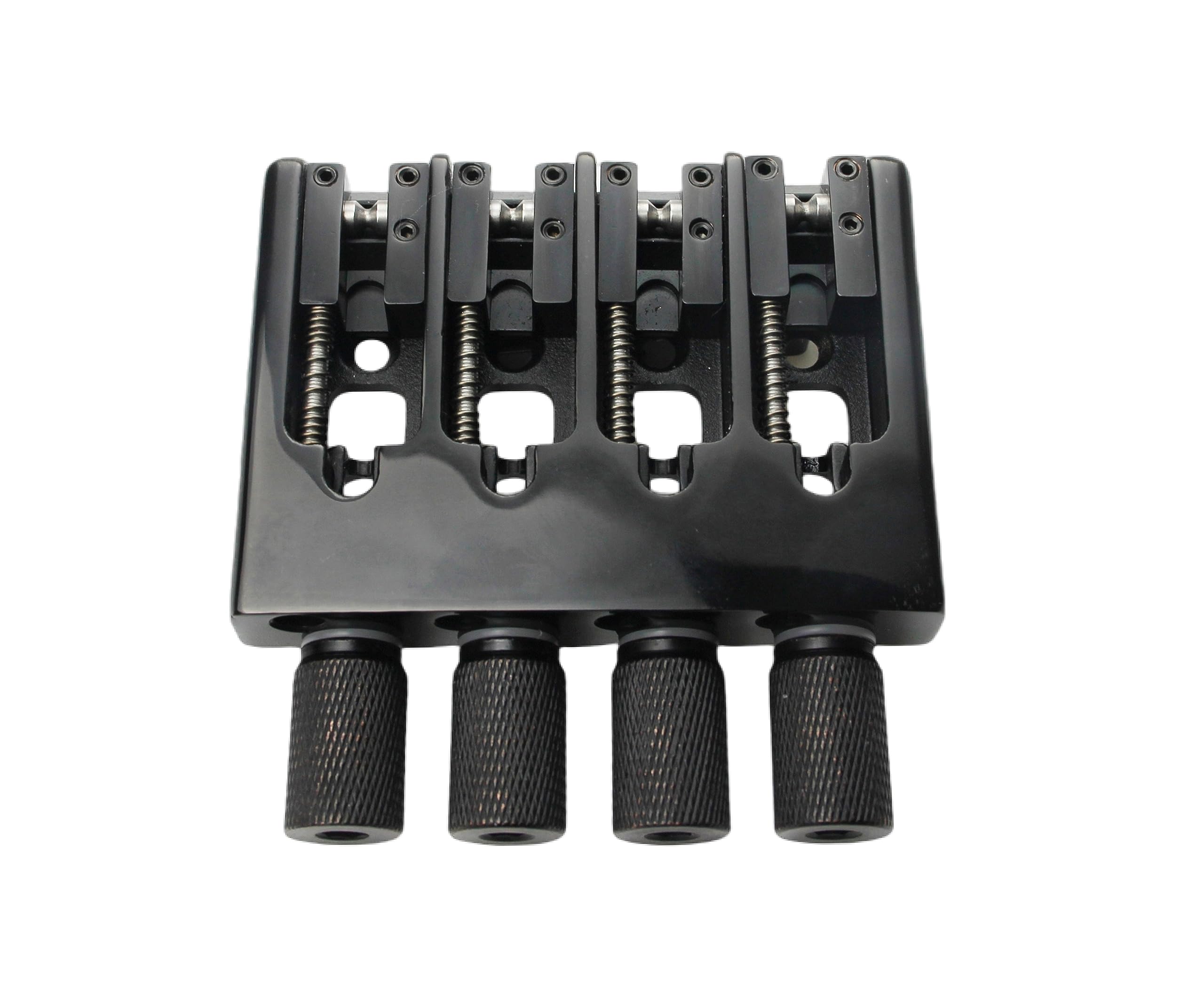 Guyker 4 String Headless Bass Bridge with Adjustable String Spacing - CNC Machined Black Bridge & String Lock (WB004) for Professional Bass Guitar Setup & Performance