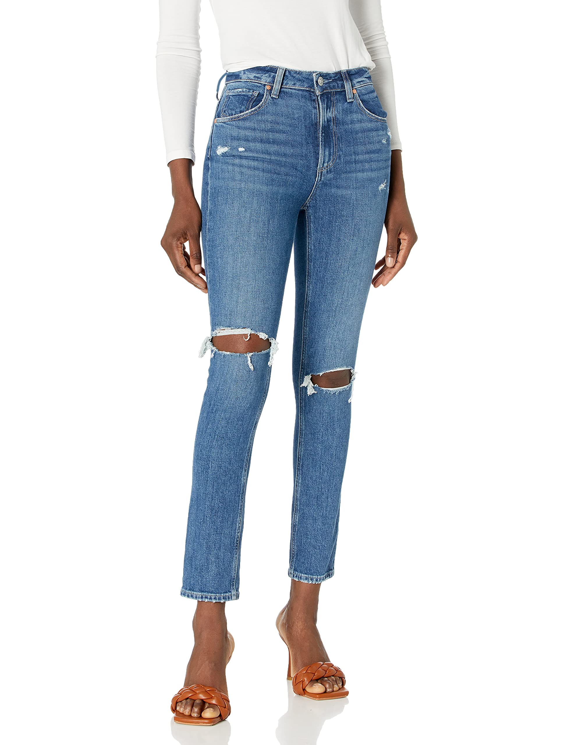 PAIGE Women's Sarah Vintage Destructed Slim Jeans - High Waist Skinny Stretch Denim Pants for Casual Wear & Night Out