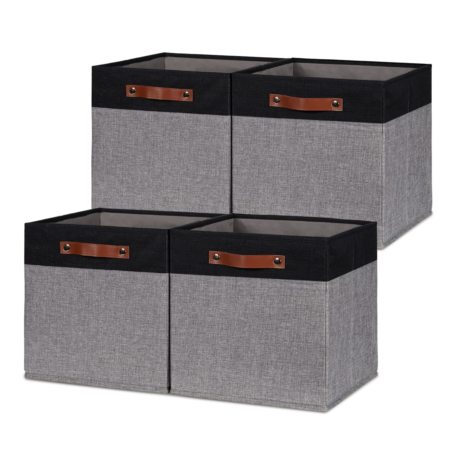 HNZIGE 4-Pack Collapsible Fabric Storage Bins - 13x13 Inch Square Storage Baskets for Shelves, Closets, Nursery, Home & Office Organization (Black & Grey) | Space-Saving Home Decor & Closet Organizer Solution