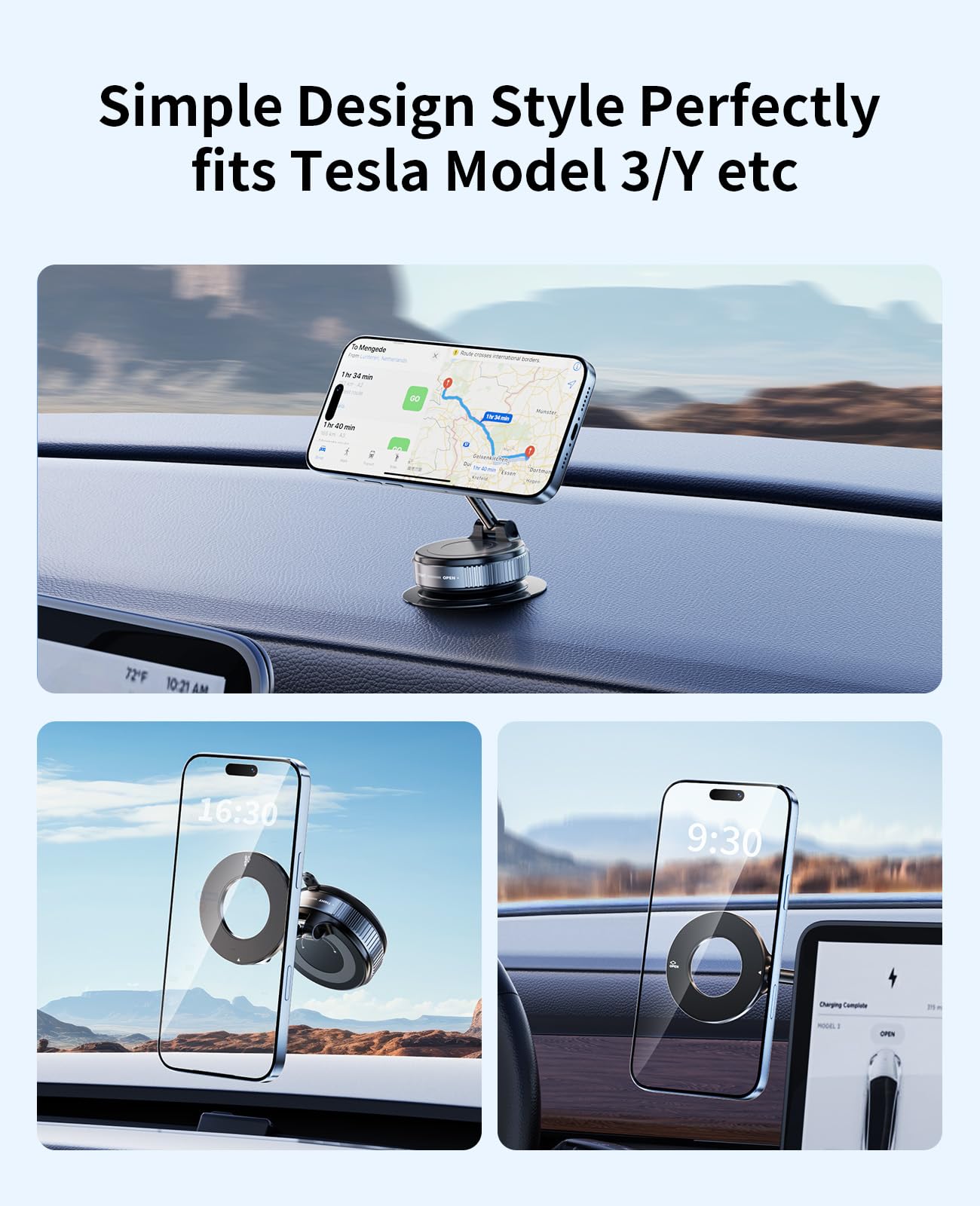 Vacuum Magnetic Phone Holder for Car - Universal Suction Cup Phone Mount for All Smartphones | Foldable Magnetic Car Phone Stand for Vehicles & Gym/Bathroom Mirror | Secure Hands-Free Driving & Workout Companion