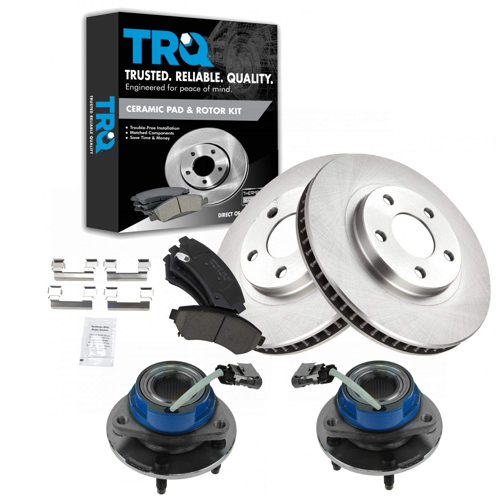 TRQ Wheel Hub Ceramic Brake Pad Rotor Kit with High-Performance Brake Chemicals - Perfect for Smooth & Quiet Braking on Trucks, SUVs, and Performance Vehicles