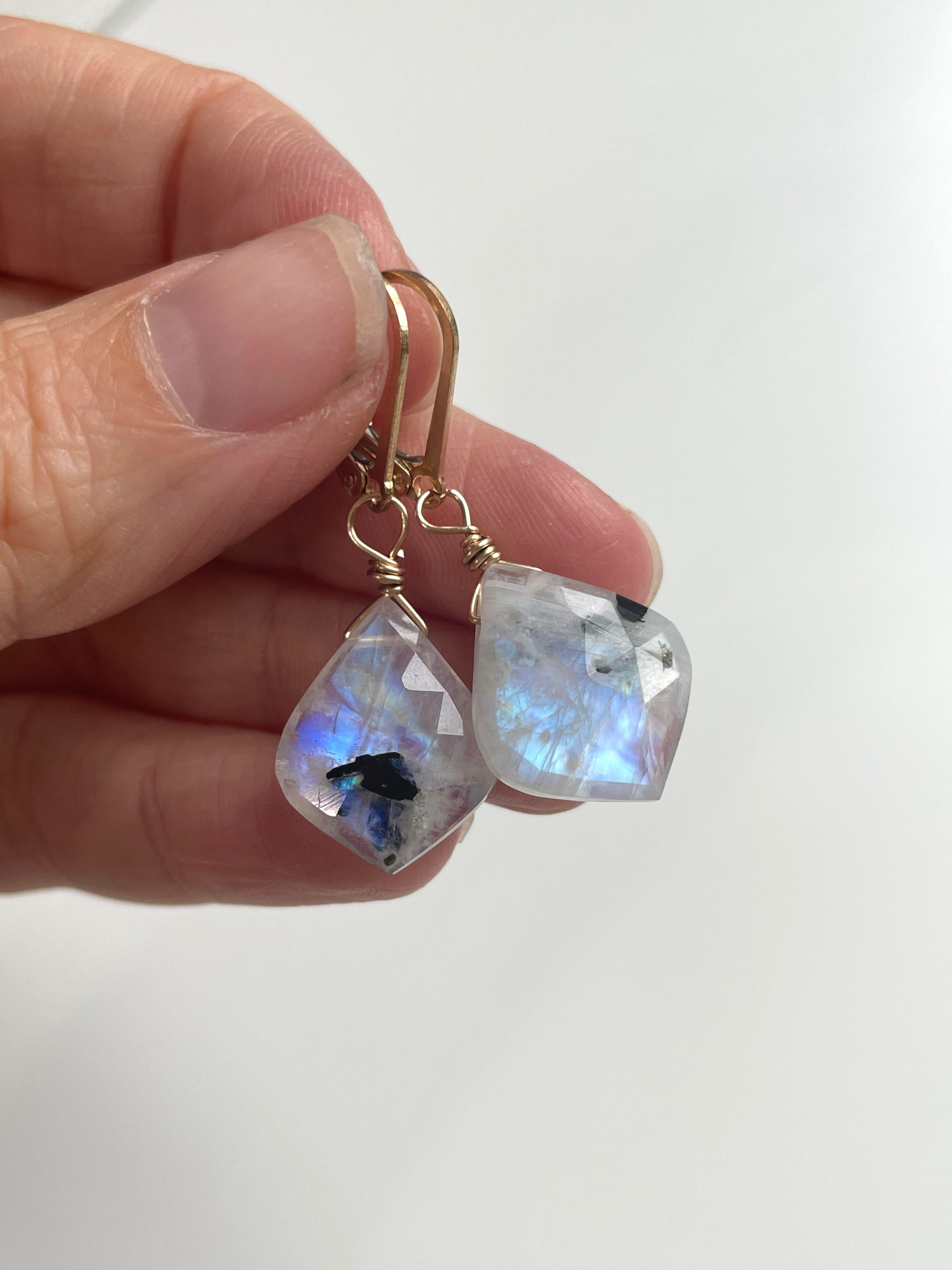 Faceted Rainbow Moonstone Drop Earrings - Gold Filled or Sterling Silver Lever Back - Elegant Dangle Earrings for Women, Perfect for Weddings, Parties & Special Occasions