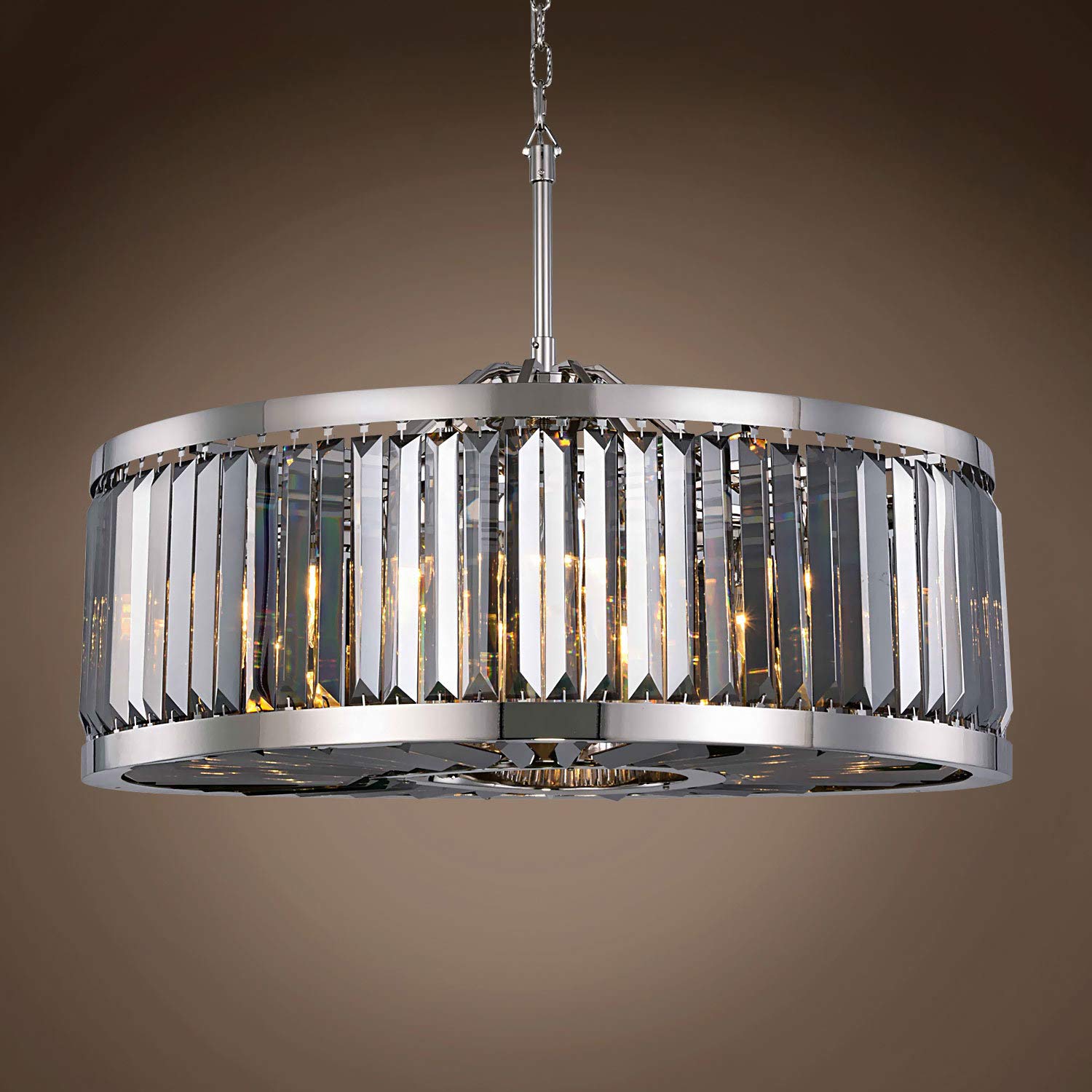 Prysm Transitional 10-Light 35-Inch Smoke Crystal Chandelier with Polished Nickel Finish - Elegant Ceiling Hanging Light Fixture for Dining Room, Living Room, or Bedroom Lighting