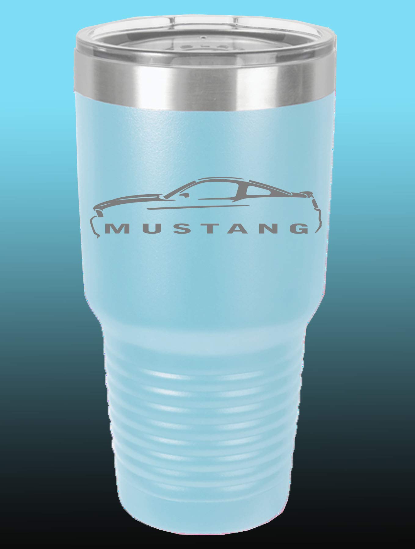 2010-2014 Ford Mustang Hardtop 30oz Stainless Steel Tumbler with Clear Lid - Light Blue - Insulated Travel Mug for Coffee, Tea & Cold Drinks - Perfect for Commuting, Road Trips & Car Enthusiasts