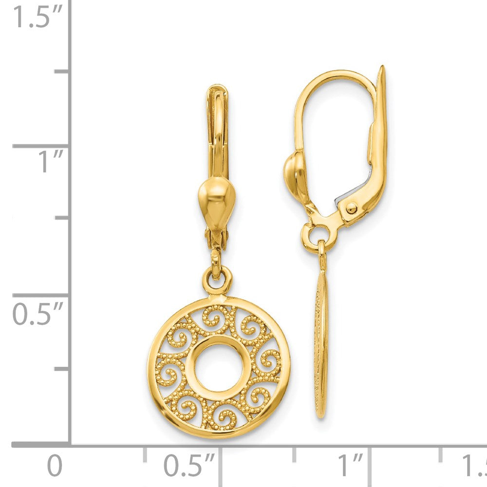 Gold Dangling Round Filigree Leverback Earrings for Women - Vintage TH567 Design - Perfect for Weddings, Parties & Special Occasions