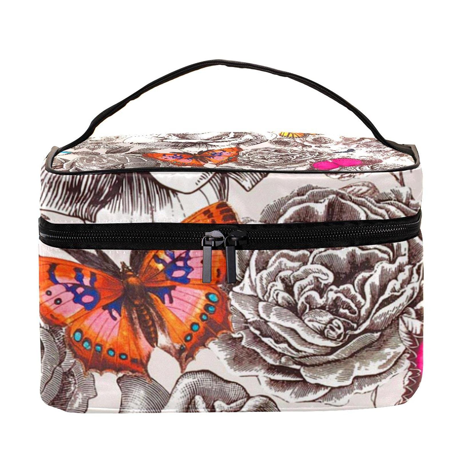 Colorful Butterfly Rose Floral Travel Makeup Bag - Large Cosmetic Organizer with Zipper for Women & Girls | Perfect for Travel, Gym, and Daily Storage