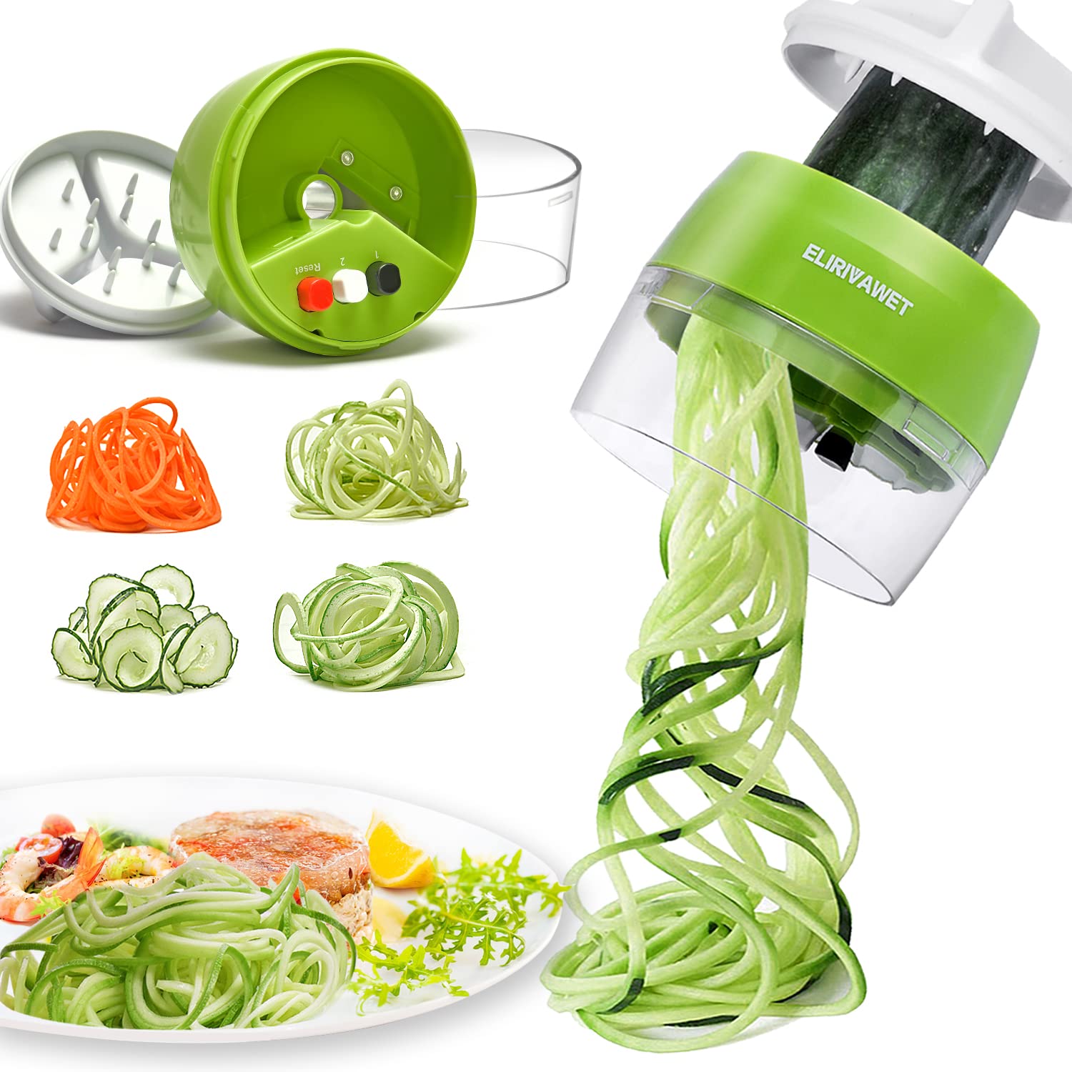 4-in-1 Heavy Duty Handheld Spiralizer Vegetable Slicer - Zucchini Noodle Maker, Veggie Spiral Cutter for Pasta, Salad & Healthy Cooking | Perfect for Keto, Vegan & Low-Carb Diets