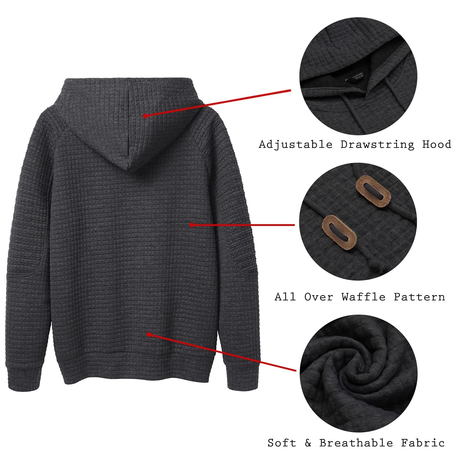 COOFANDY Men's Casual Pullover Hoodie - Long Sleeve Waffle Knit Sweatshirt with Kangaroo Pocket & Drawstring Hood | Perfect for Streetwear, Loungewear, and Outdoor Activities