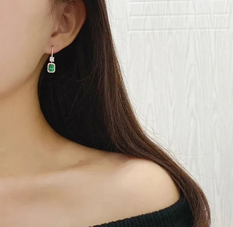 18K White Gold Emerald and Diamond Earrings for Women - Romantic Elegant Jewelry with Real Natural Gemstones | Perfect for Weddings, Anniversaries, and Special Occasions