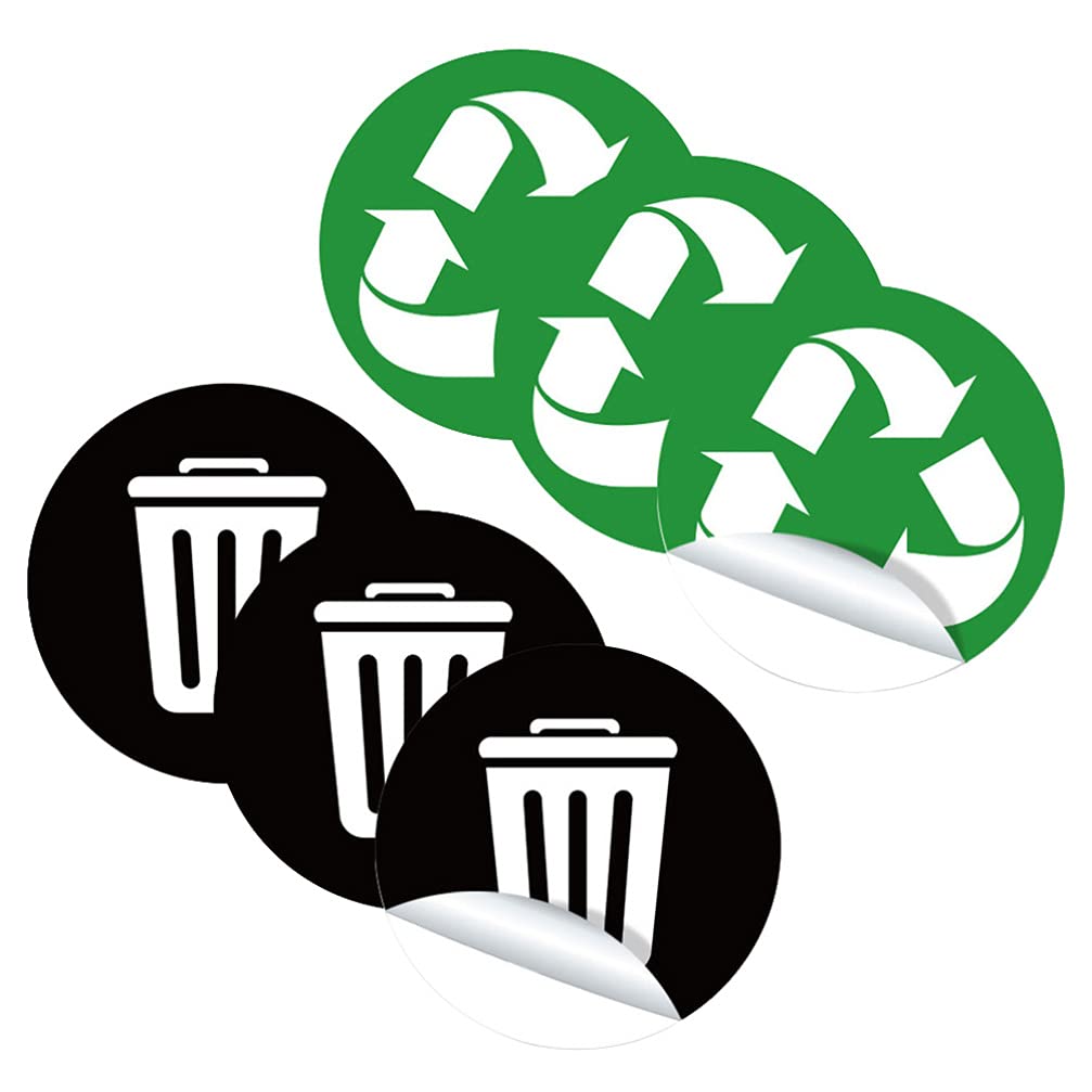 NUOBESTY 6-Pack PVC Garbage Sorting Stickers - Adhesive Trash Bin Labels for Recycling & Waste Management - Waterproof & Durable for Indoor/Outdoor Use - Perfect for Home Kitchen, Office, School & Public Spaces