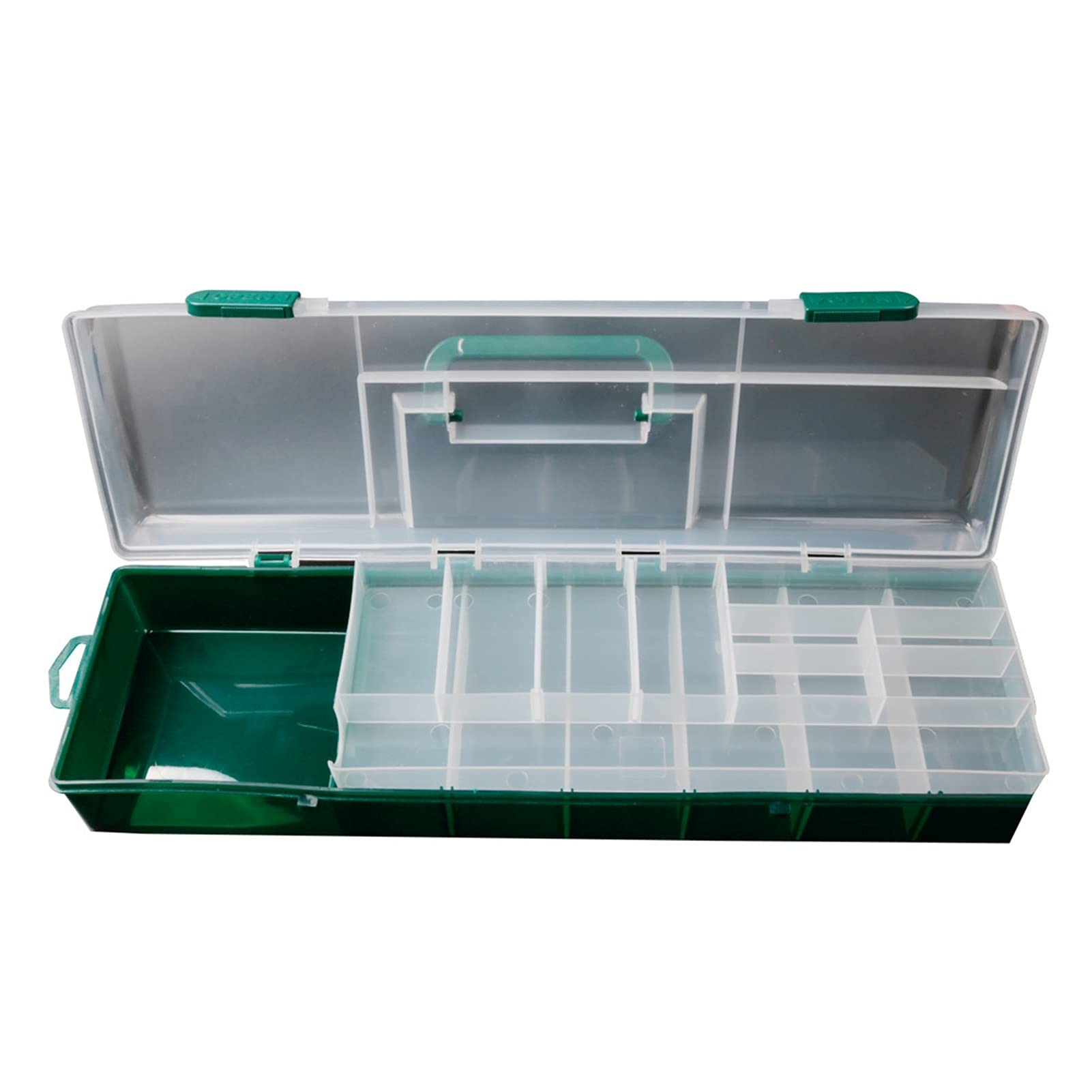 YUXI8541NO Double Storage Fishing Tackle Box - Portable Bait & Gear Organizer with Durable Green Case - Perfect for Freshwater, Saltwater & Ice Fishing Trips