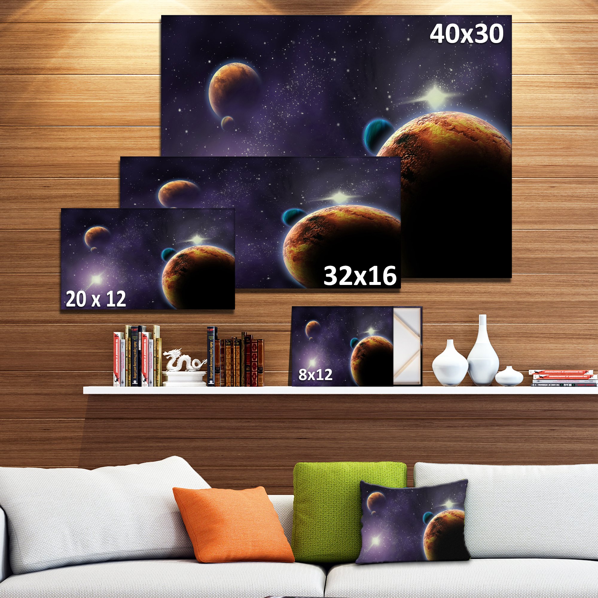 Planets in Deep Dark Space Contemporary Artwork - Stunning Galaxy Wall Decor for Living Room, Bedroom & Office
