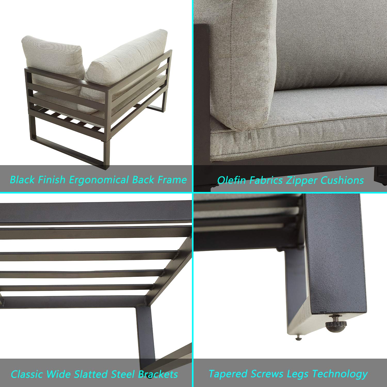 3-Piece Outdoor Patio Furniture Set - Metal Corner Sectional Sofa with Cushions, Armrest Chairs & Coffee Table - Perfect for Backyard, Garden, Poolside Relaxation and Entertaining