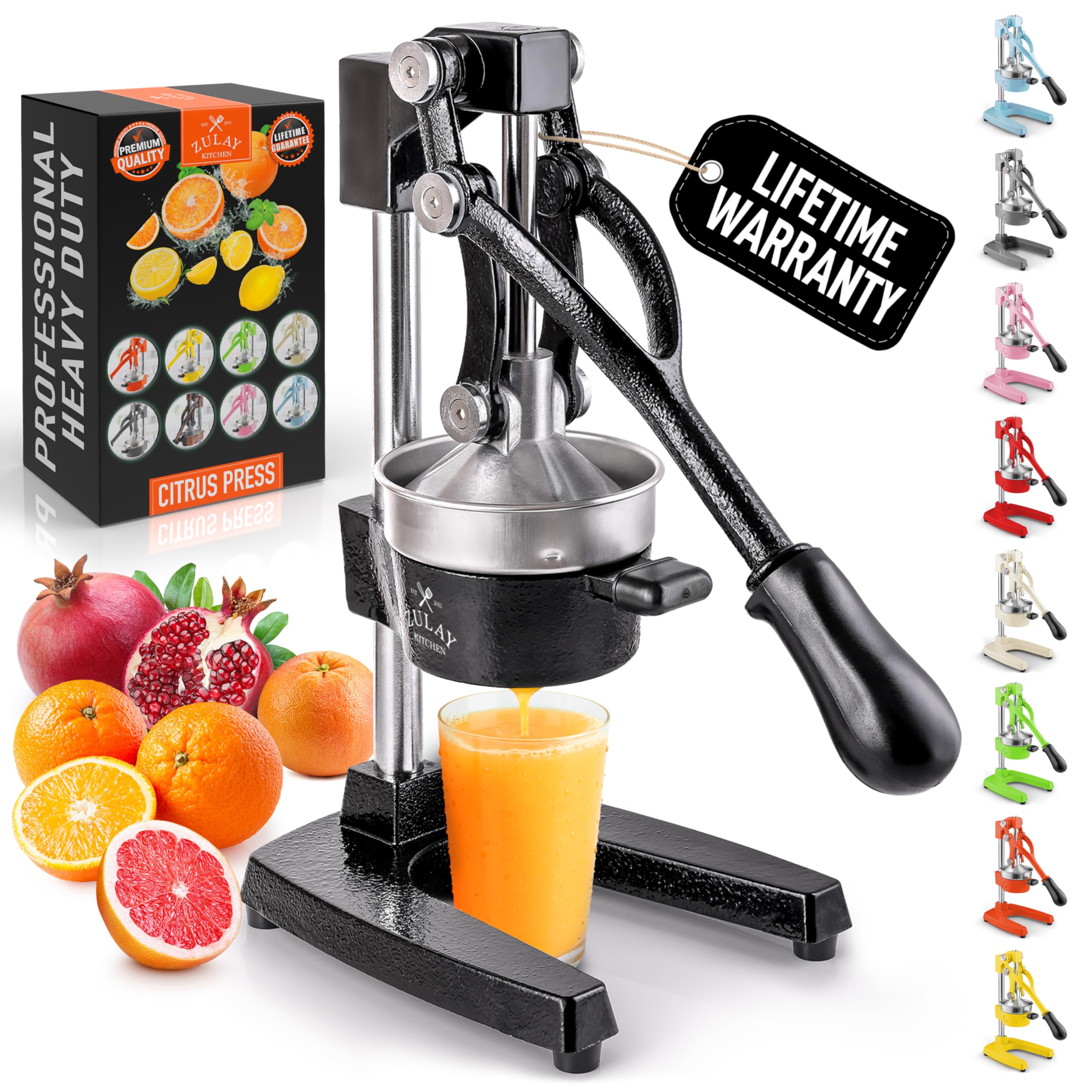 Zulay Kitchen Heavy-Duty Cast Iron Citrus Juicer - Professional Stainless Steel Manual Orange & Lemon Squeezer - Easy to Clean, Durable Fruit Press for Fresh Juice - Perfect for Home Bars, Breakfast, Cocktails & Healthy Juicing (Black)