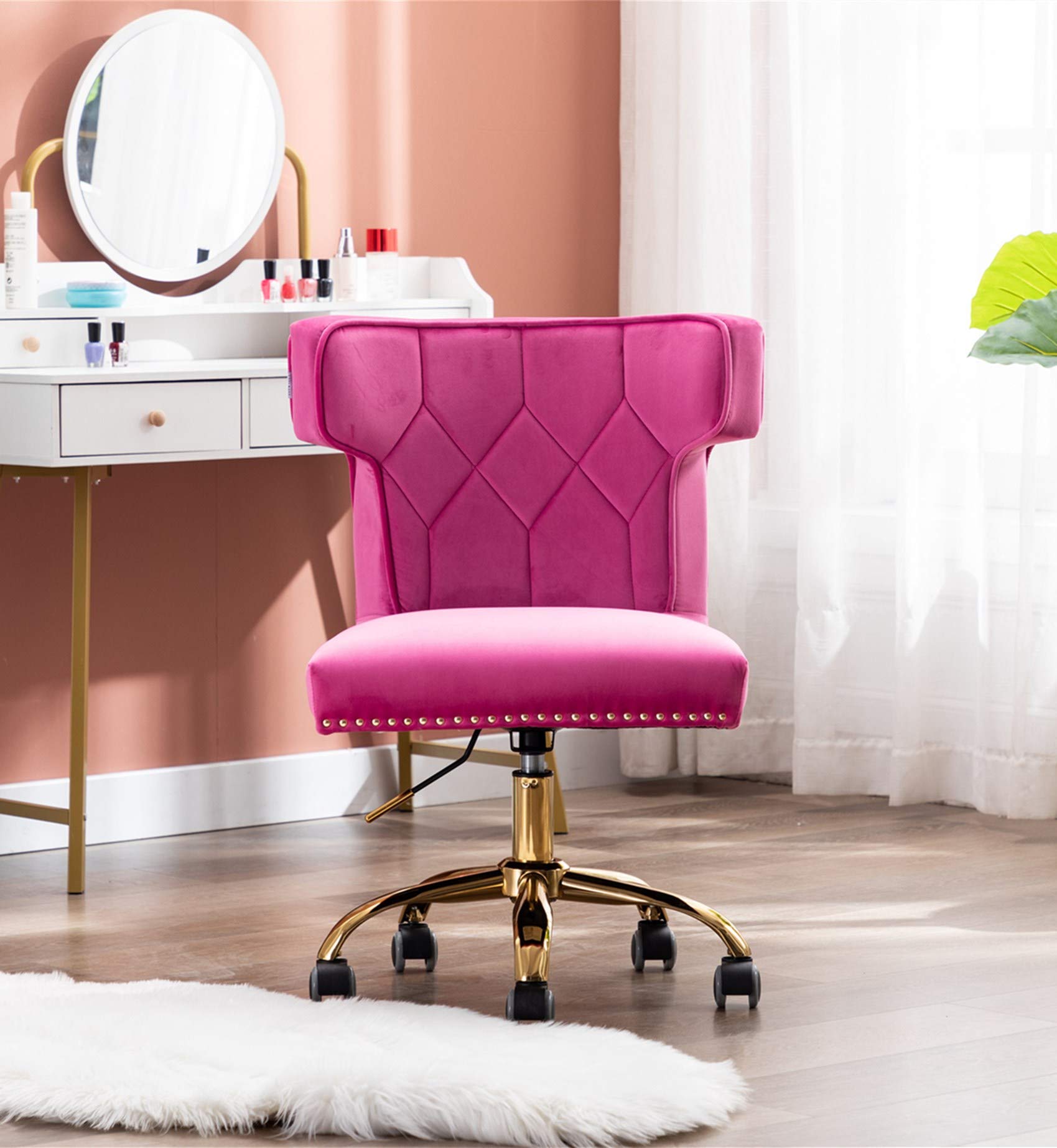 Velvet Ergonomic Office Chair - Adjustable Height, 360° Swivel Computer Desk Chair with Lumbar Support, Comfortable Task Chair for Home Office, Bedroom, Study Room & Makeup Vanity (Fuchsia Red) - Perfect for Remote Work, Gaming & Long Sitting Sessions