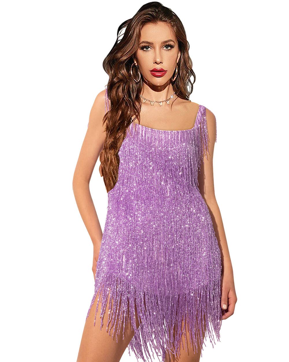 Taylor Swift-Inspired Sequin Fringe Mini Dress for Women - Sparkly Tassel Party Dress for Concerts, Night Out & Special Occasions