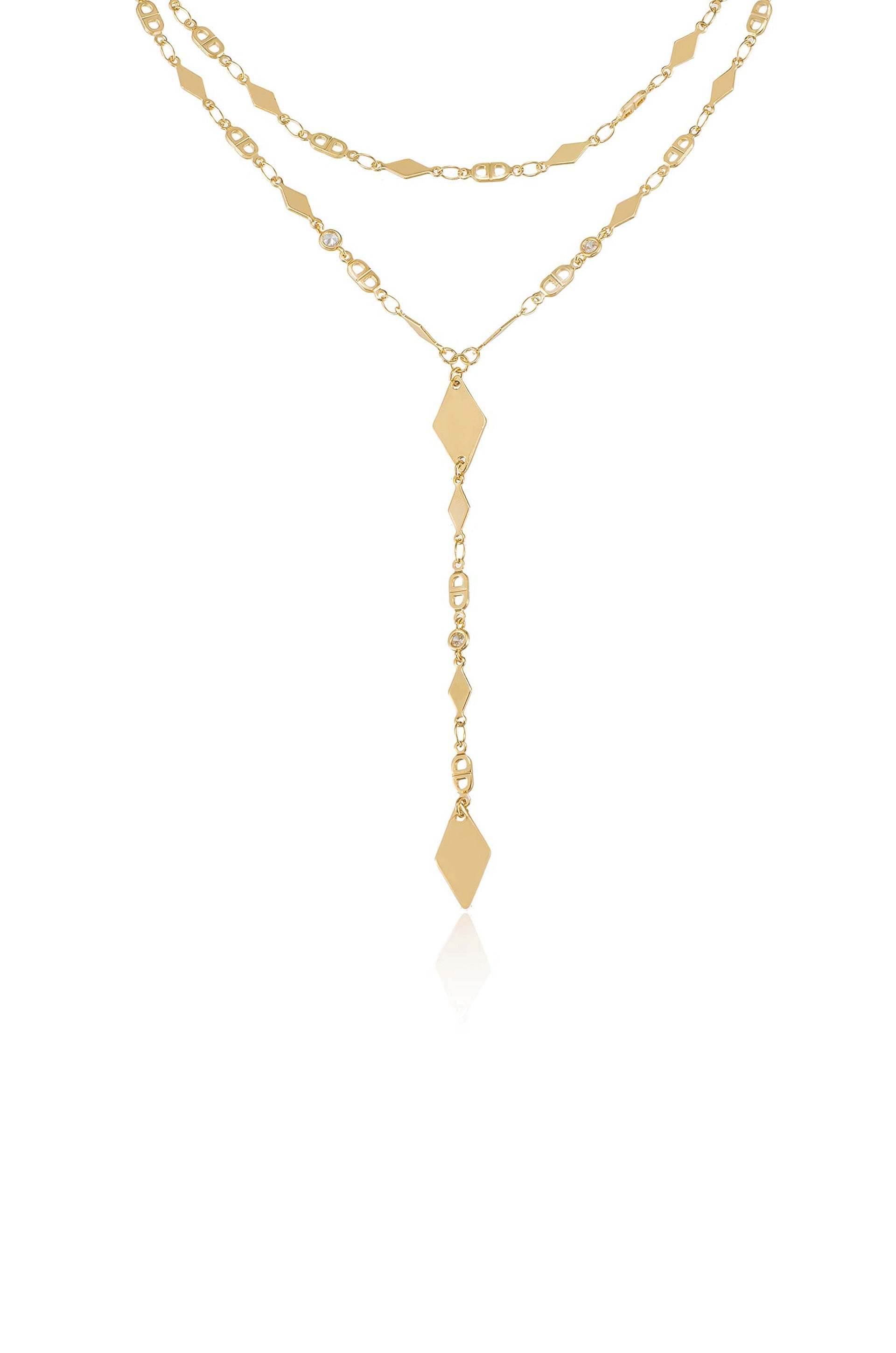 Augustine Layered Lariat Necklace - Elegant Gold Plated Dainty Chain for Women | Perfect for Date Night, Office Wear & Special Occasions
