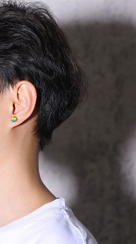 Rainbow Enamel LGBT Pride Spike Barbell Stud Earrings - 16G Stainless Steel Screw-On Tiny Studs for Men & Women - Love is Love Statement Jewelry - Perfect for Weddings, Parties & Pride Events (4 Pairs)