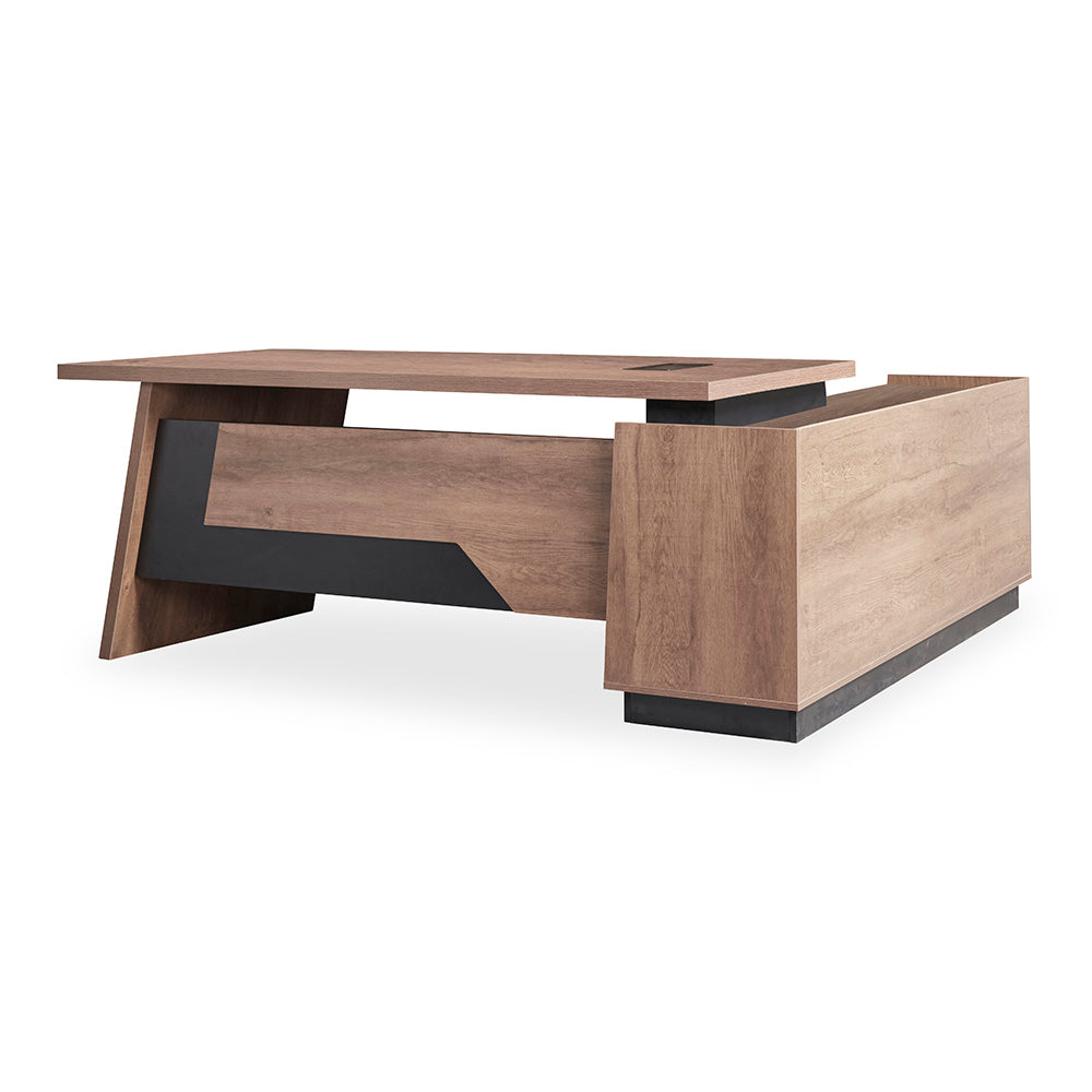 Premium SUTTON Executive Desk with Left Return - 180-200cm Warm Oak & Black Finish - Perfect for Home Office & Corporate Workspaces