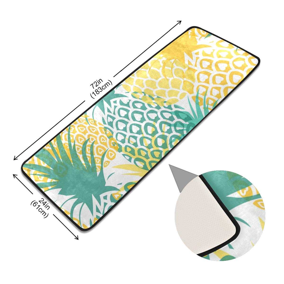 Non-Slip Pineapple Tropical Fruit Kitchen Rugs - Soft Bath Carpet & Floor Runner for Home, Dining, Living Room, Bedroom - 72