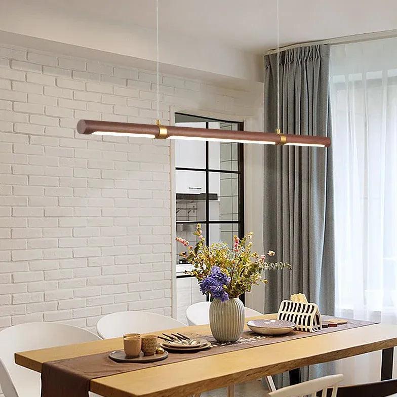 Modern Wooden Pendant Light - Slender Cylinder Design for Dining Room, Kitchen Island & Breakfast Nook | Rustic Farmhouse Ceiling Lighting Fixture