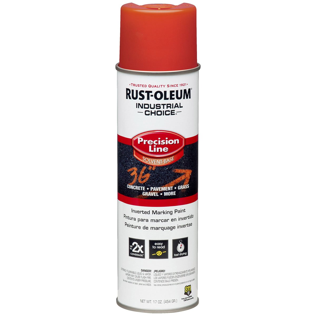 Rust-Oleum Professional Inverted Marking Paint - Fluorescent Red (12 Pack, Case of 12) #1662838 - High Visibility Road & Parking Lot Marking, Construction Zone Safety Paint