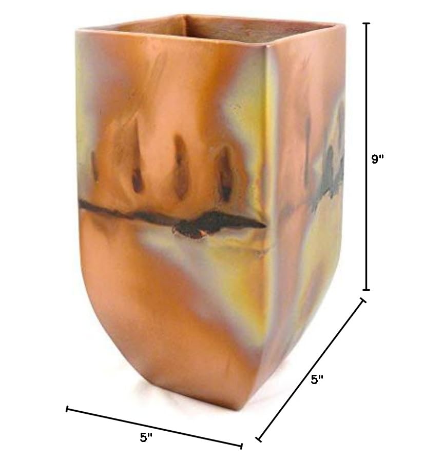 Handcrafted American-Made Copper Patina Square Mantel Vase - 9 Inch Rustic Home Decor for Farmhouse, Living Room & Wedding Centerpieces