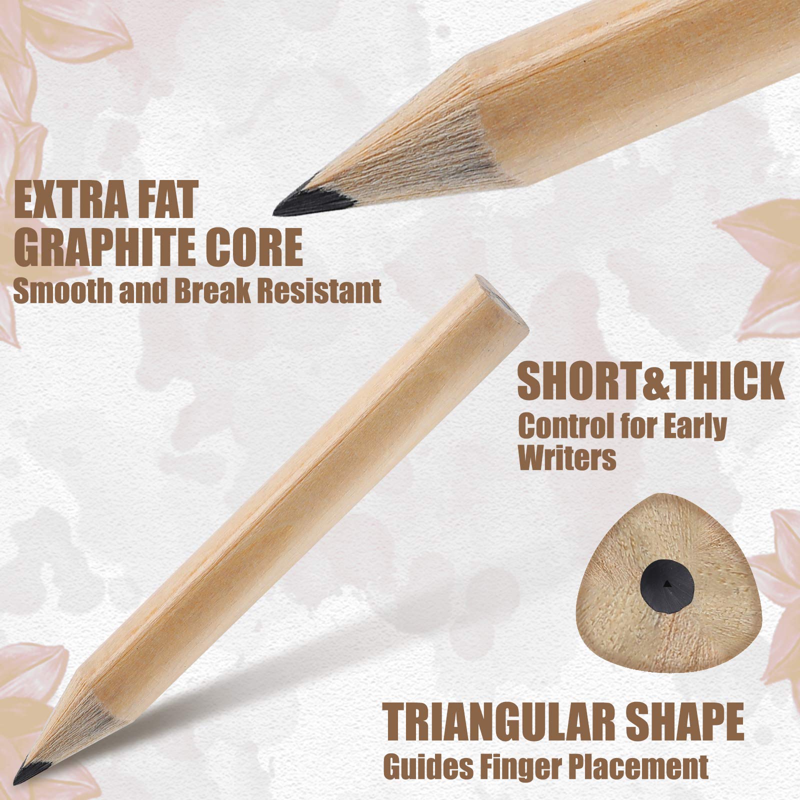 Zonon Short Triangular Fat Pencils for Kids - 40 Pack Mini Wooden Beginner Writing Pencils with Comfortable Grip (3.5 Inch) - Perfect for Preschool, Kindergarten & Early Learning Activities