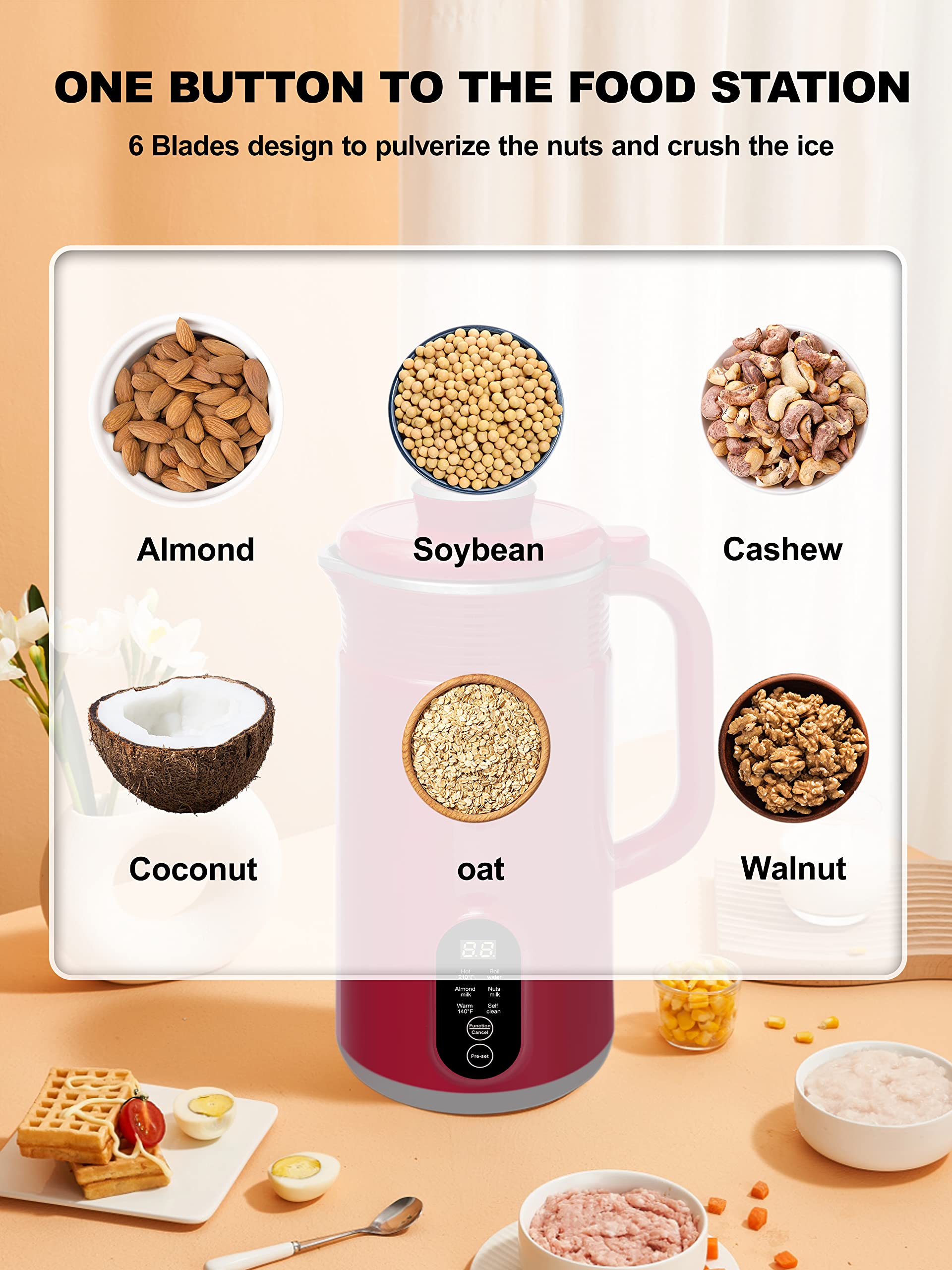 **Electric Nut Milk Maker Machine - Homemade Almond, Coconut, Cashew & Oat Milk Maker with Auto Clean & Temperature Control - Perfect for Vegan, Dairy-Free & Plant-Based Beverages - Great for Smoothies, Coffee & Healthy Breakfasts**