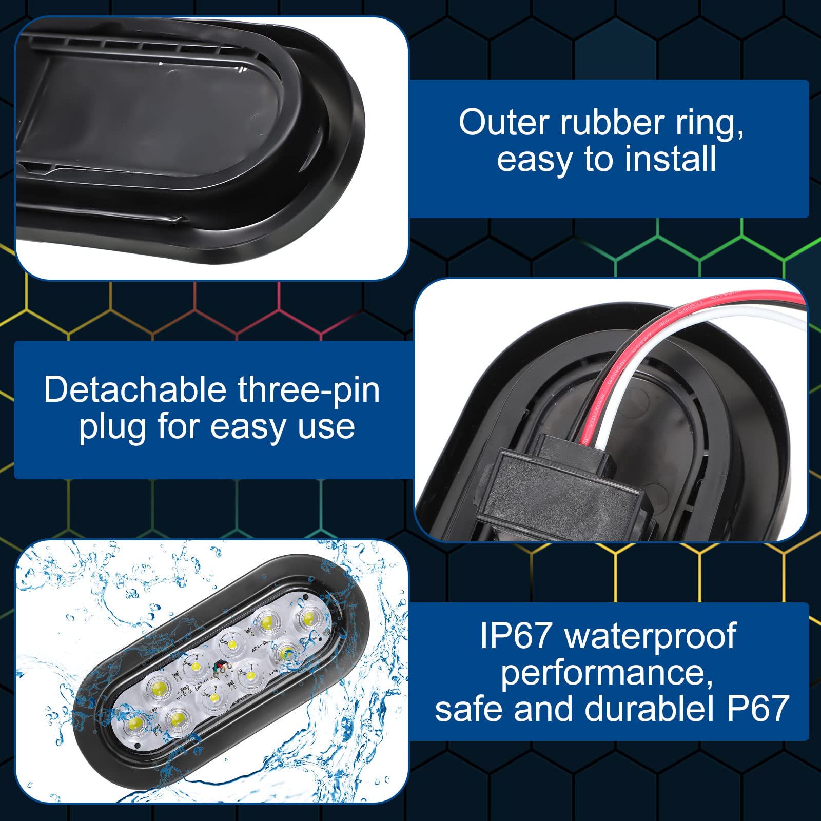 Yexiya 12 Pack Oval LED Trailer Light Kit - 10 LED Stop Reverse Turn Tail Lights with Wires & Grommet - IP67 Waterproof for Boats RVs Trucks Trailers (White) - Perfect for Marine, Camping & Heavy Duty Vehicle Lighting