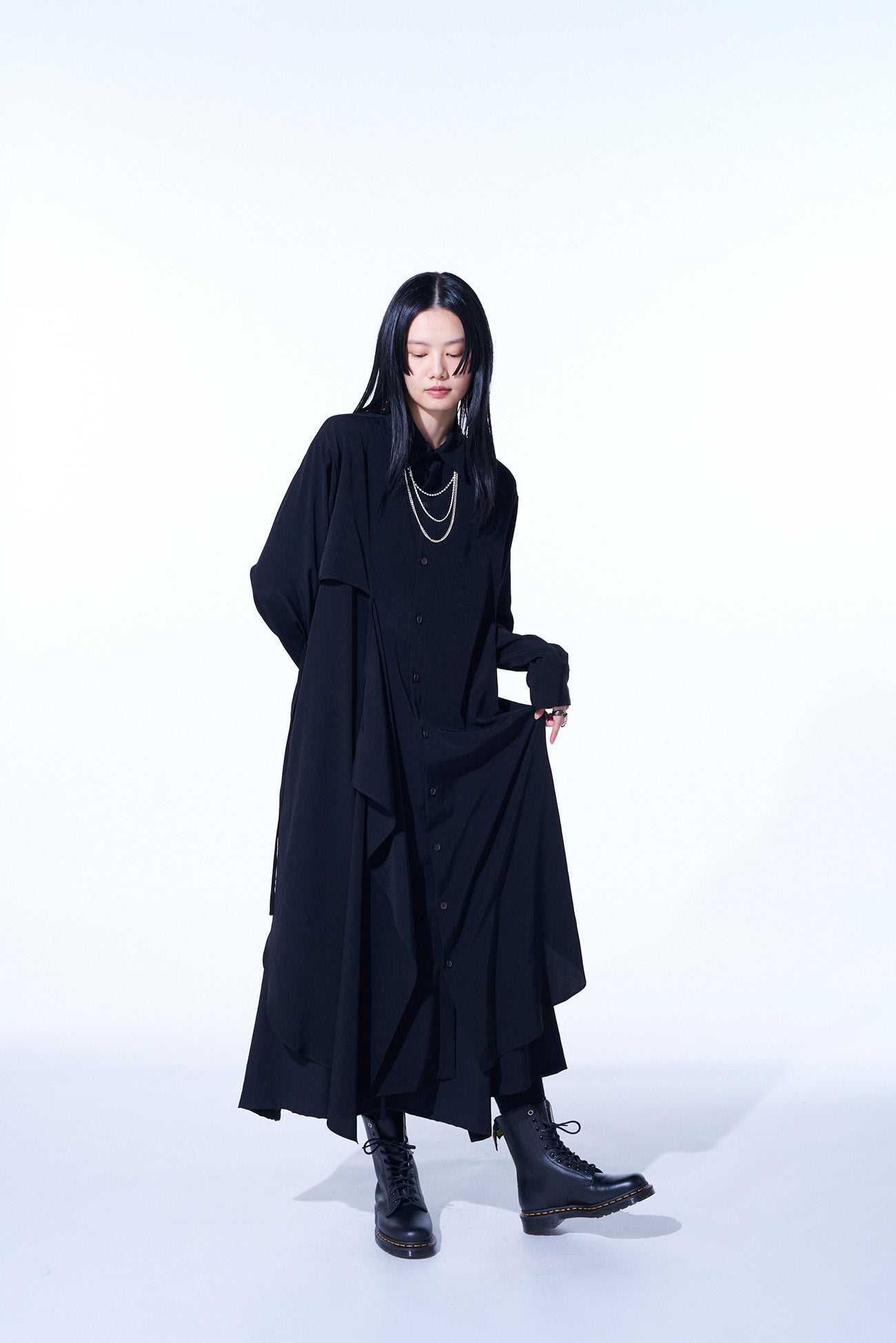 Elegant Crepe de Chine Shirt Dress with Double Tailored Right Front - Perfect for Office Wear & Casual Outings