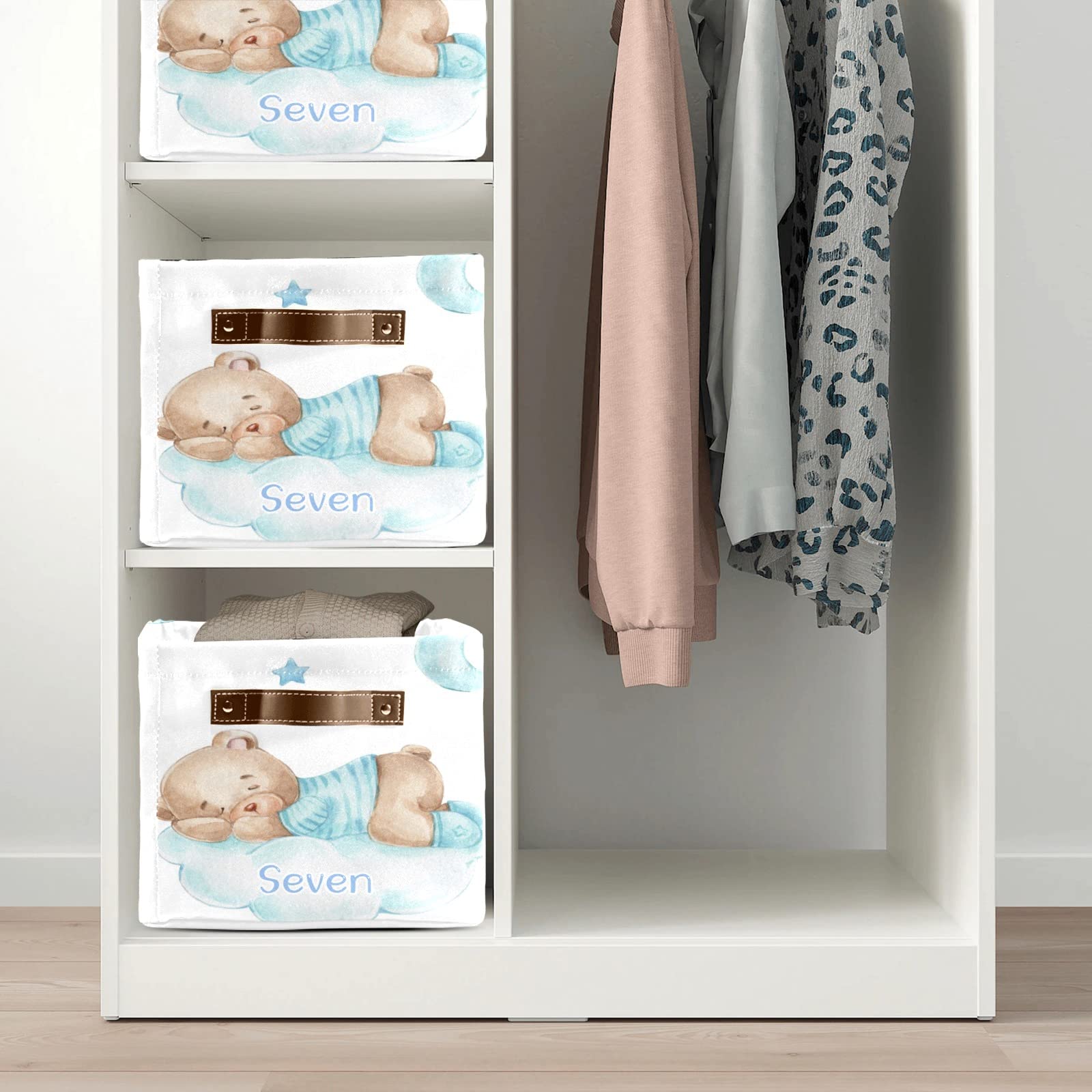 Personalized Teddy Bear Storage Bins - 4 Pack Custom Organizer Baskets with Handles for Nursery, Toys & Clothes | Perfect for Kids' Room Organization & Home Decor