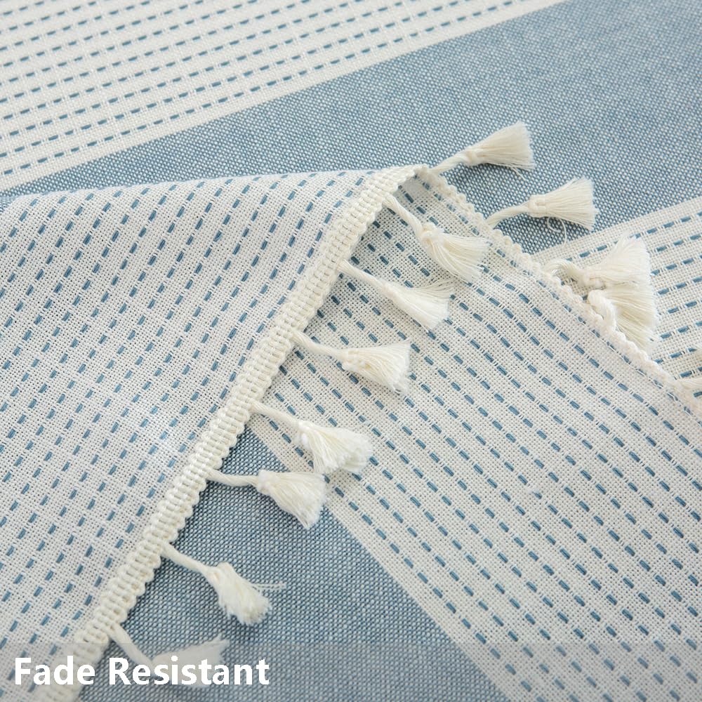 Premium Light Blue & White Striped Cotton Tablecloth - 55