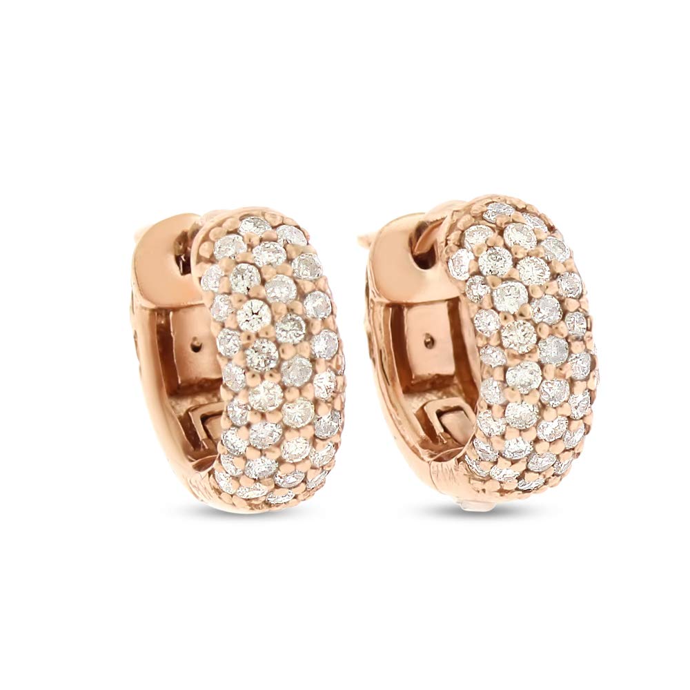 0.90 Carat Natural Diamond Huggie Hoop Earrings - 1/2 Inch Solid 14K Rose Gold - Perfect for Everyday Wear, Date Nights & Special Occasions