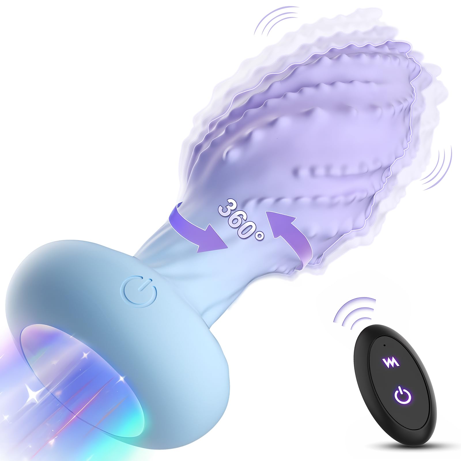 360° Rotating Vibrating Anal Plug with Remote Control - Prostate Massager for Men & Women, 10 Vibration Modes & LED Light - Adult Sex Toy for Couples, Solo Play & BDSM Exploration