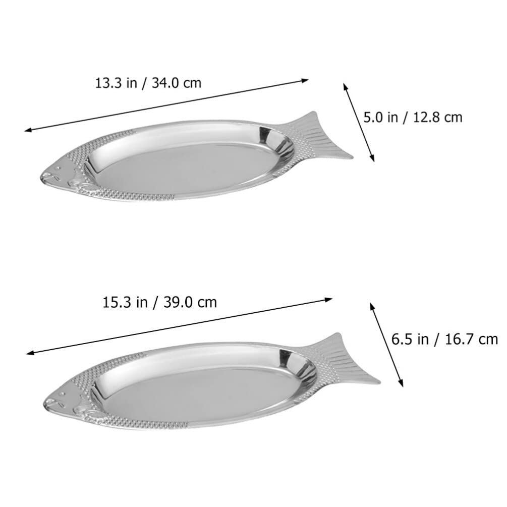 Premium 2-Pack Stainless Steel Dinner Plates - Oval Metal Serving Dishes for Camping, Fish Platter, Sushi, Dessert & Fruit Tray | Durable & Elegant Silver Finish for Outdoor Picnics, BBQs & Dinner Parties