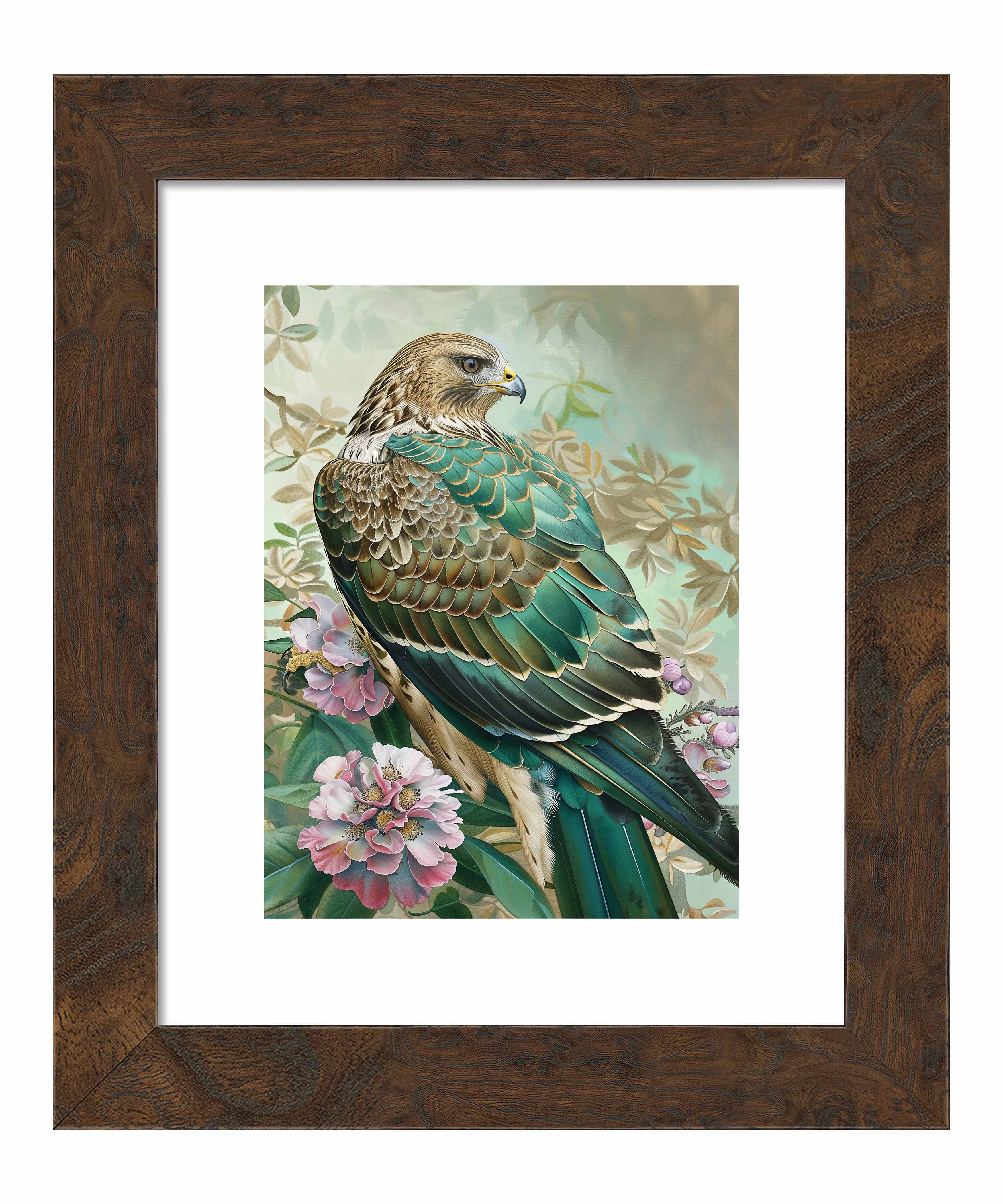 Emerald Majesty Hawk Amidst Blossoms Wall Art Print - Stunning Nature Wildlife Decor for Living Room, Bedroom & Office