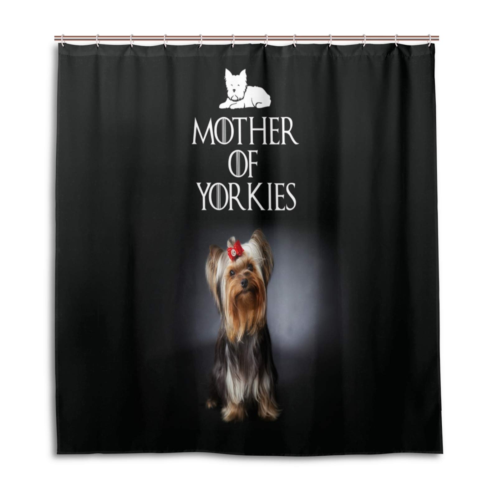 Yorkie Shower Curtain Set - Waterproof Fabric Bathroom Decor with 12 Hooks (66x72 inches) for Dogs Lovers - Perfect for Bathroom, Guest Room & Pet-Friendly Home Decor