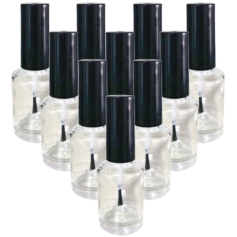 10Pcs 15ml Empty Glass Nail Polish Bottles with Brush & Black Cap - Refillable Clear Round Nail Polish Vials for DIY Nail Art, Manicure, Salon & Home Storage - Perfect for Mixing Custom Colors & Professional Nail Designs
