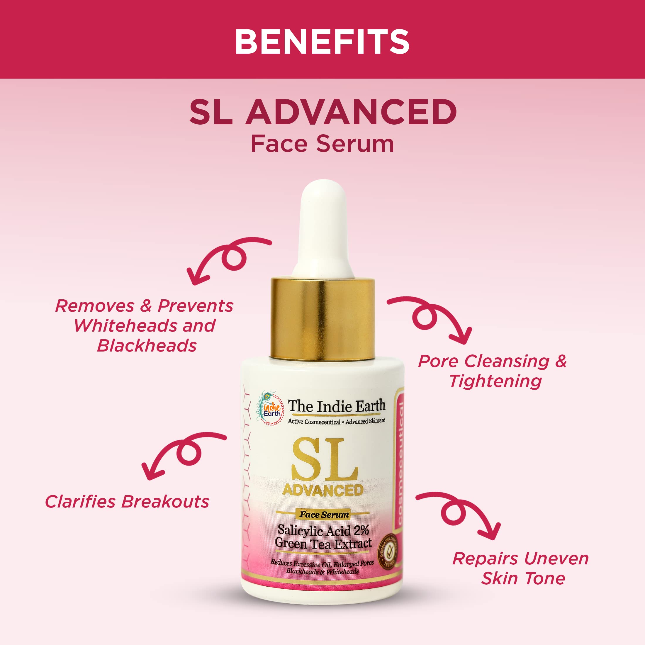**Indie Earth SL Advanced 2% Salicylic Acid & Green Tea Extract Face Serum – Dermatologist Tested for Acne, Blackheads & Pores – Reduces Oil & Bumpy Skin – 30ml – Perfect for Oily & Acne-Prone Skin Daily Care**