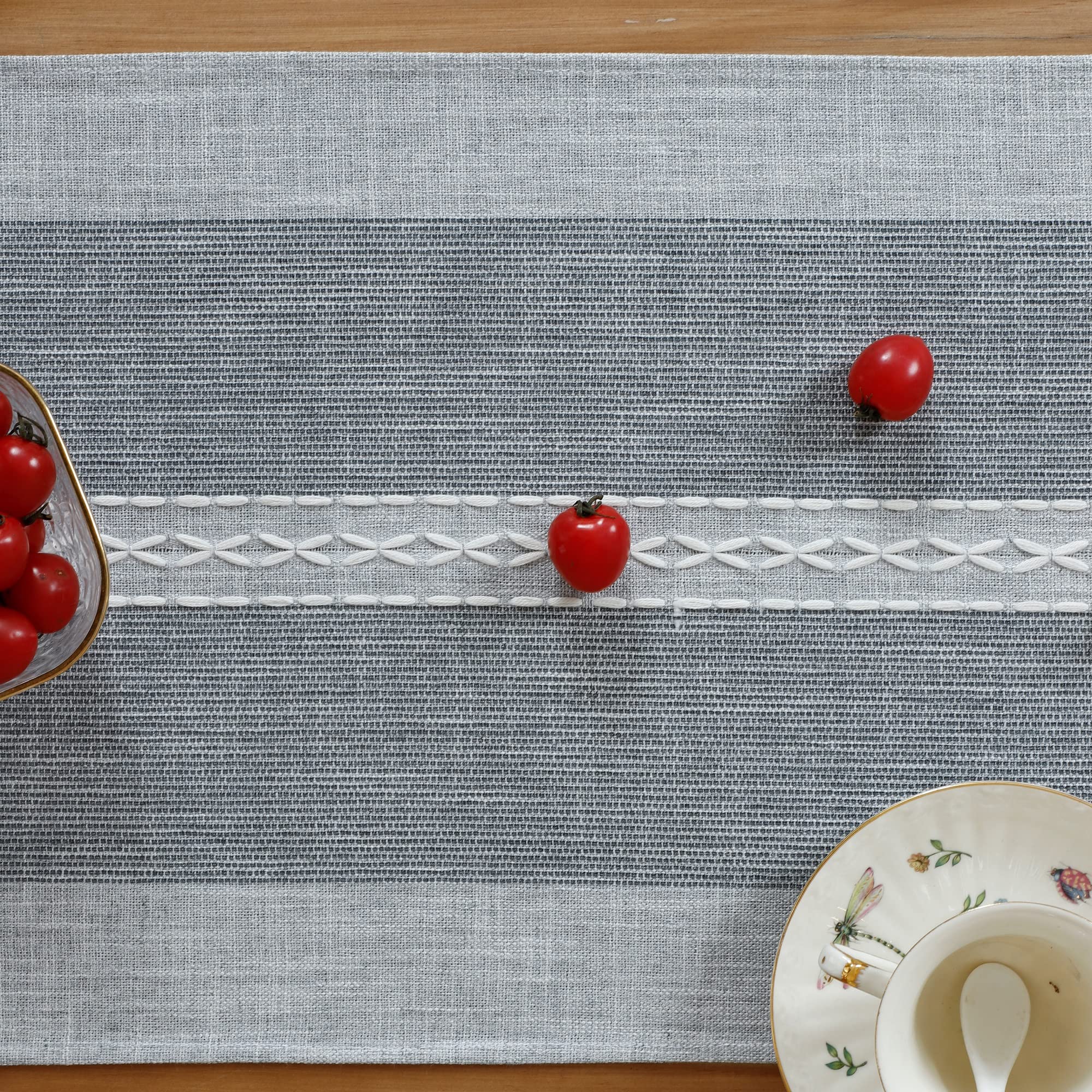 Farmhouse Braided Striped Table Runner - Rustic Embroidery Coffee Table Decor for Weddings, Holidays & Home (Grey, 13x60 Inch) - Perfect for Dining Tables, Centerpieces & Seasonal Decorations