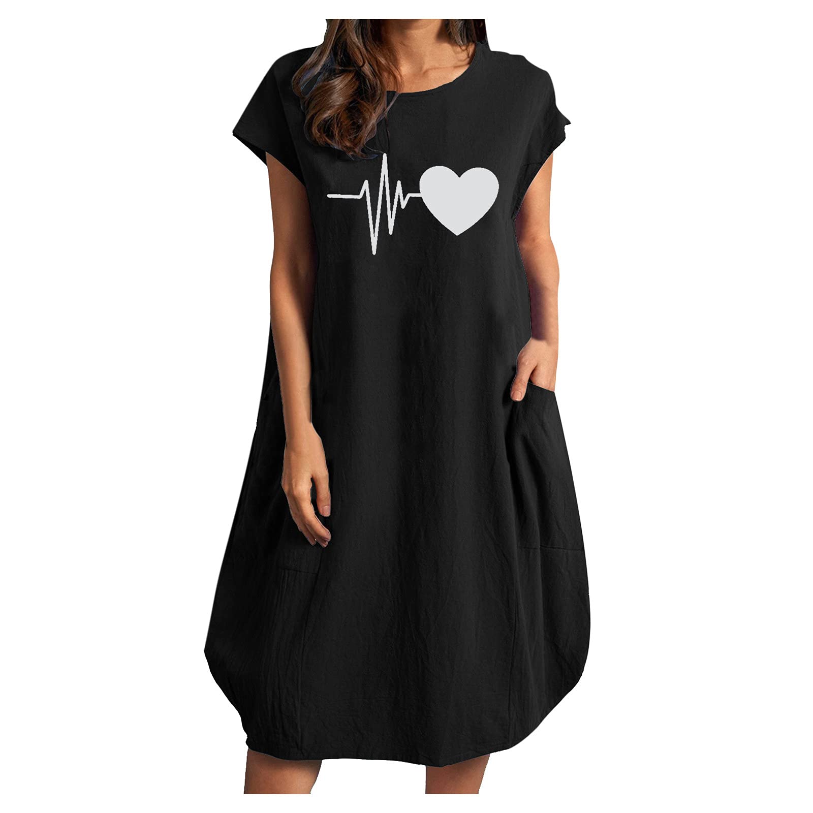 Women's Giraffe Print Loose Short Sleeve Summer Dress - Round Neck Casual Flowy T-Shirt Dress for Beach, Vacation & Everyday Wear