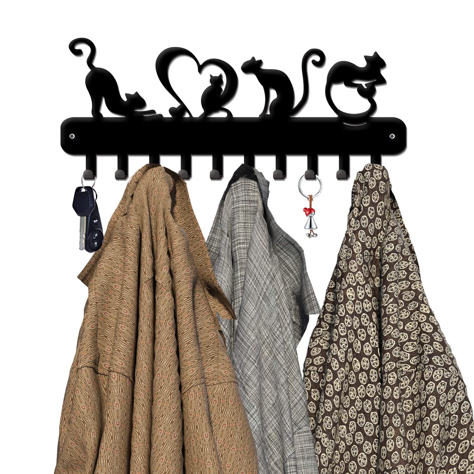 INFUNLY Metal Wall Mount Key Holder - 10 Hooks Organizer for Keys, Scarves, Leashes & Towels - Space Saving Entryway, Bathroom, Kitchen & Hallway Storage Solution - Perfect for Home, Office & Dorm Organization