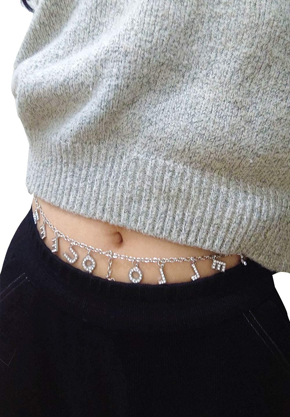 Sexy Rhinestone Waist Body Chain with Crystal Letter Pendant - Belly Jewelry for Women (Hello Queen) | Perfect for Bachelorette Parties, Beach Vacations & Festival Outfits