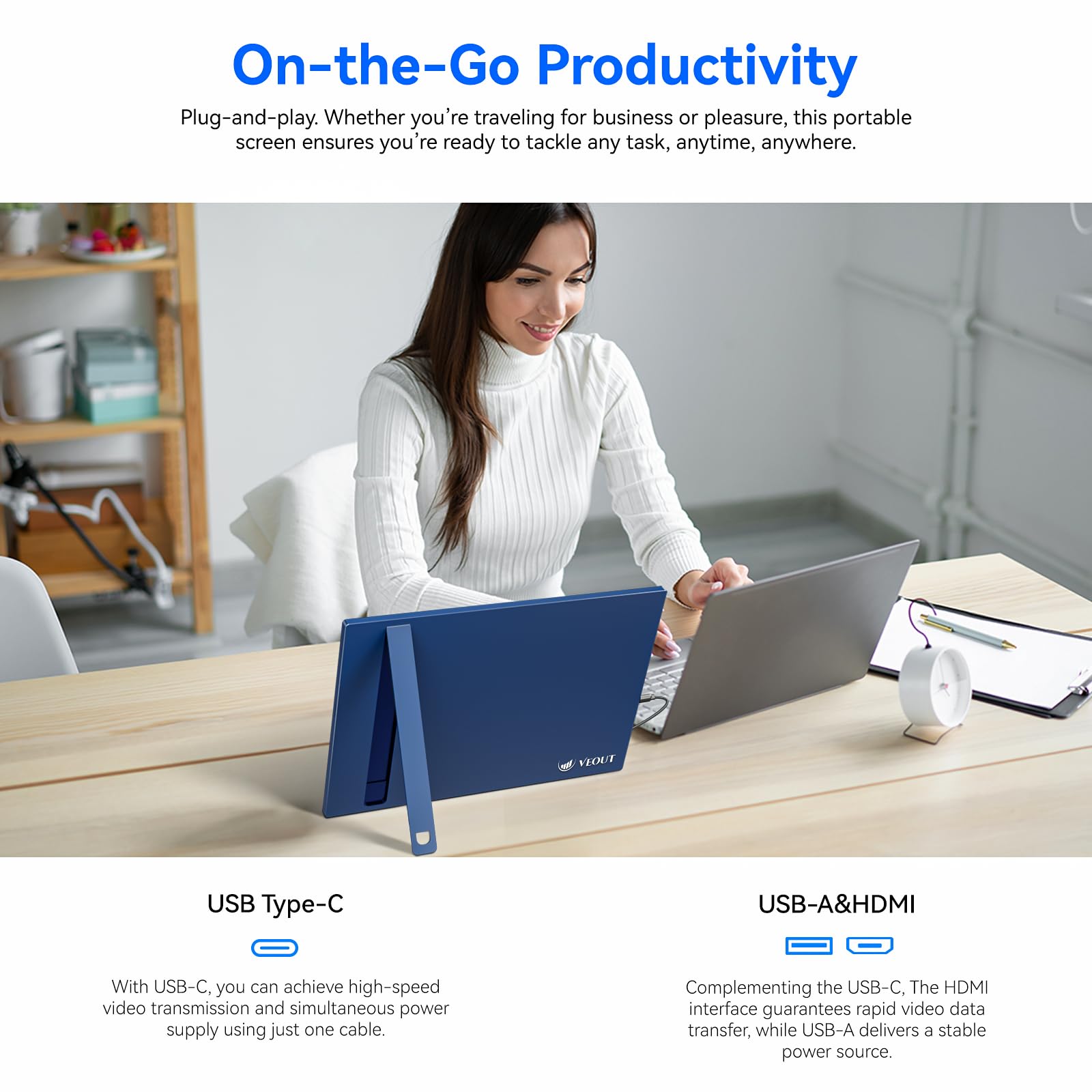 16Inch Portable Monitor for Laptop - 1920x1200P FHD IPS 16:10 External Display with 100% sRGB, Aluminum Stand, USB-C & Mini HDMI - Compatible with PC, Phone, Office - Perfect for Remote Work, Gaming & Travel