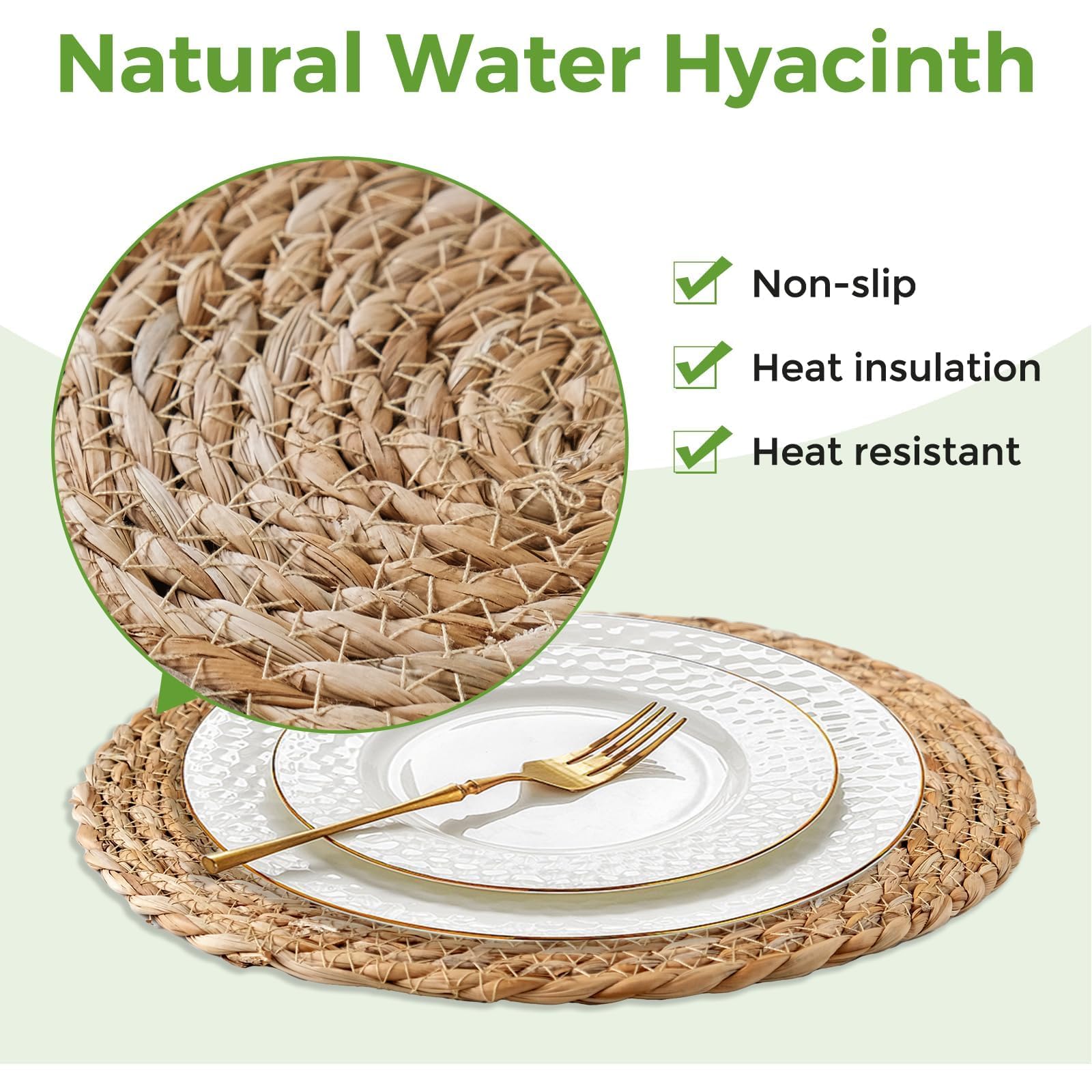 13.8 Inch Round Hand Woven Rattan Placemats Set of 10 - Boho Farmhouse Chargers for Dinner Plates, Braided Table Mats for Dining Room Decor | Perfect for Farmhouse, Rustic, and Coastal Style Home Decor