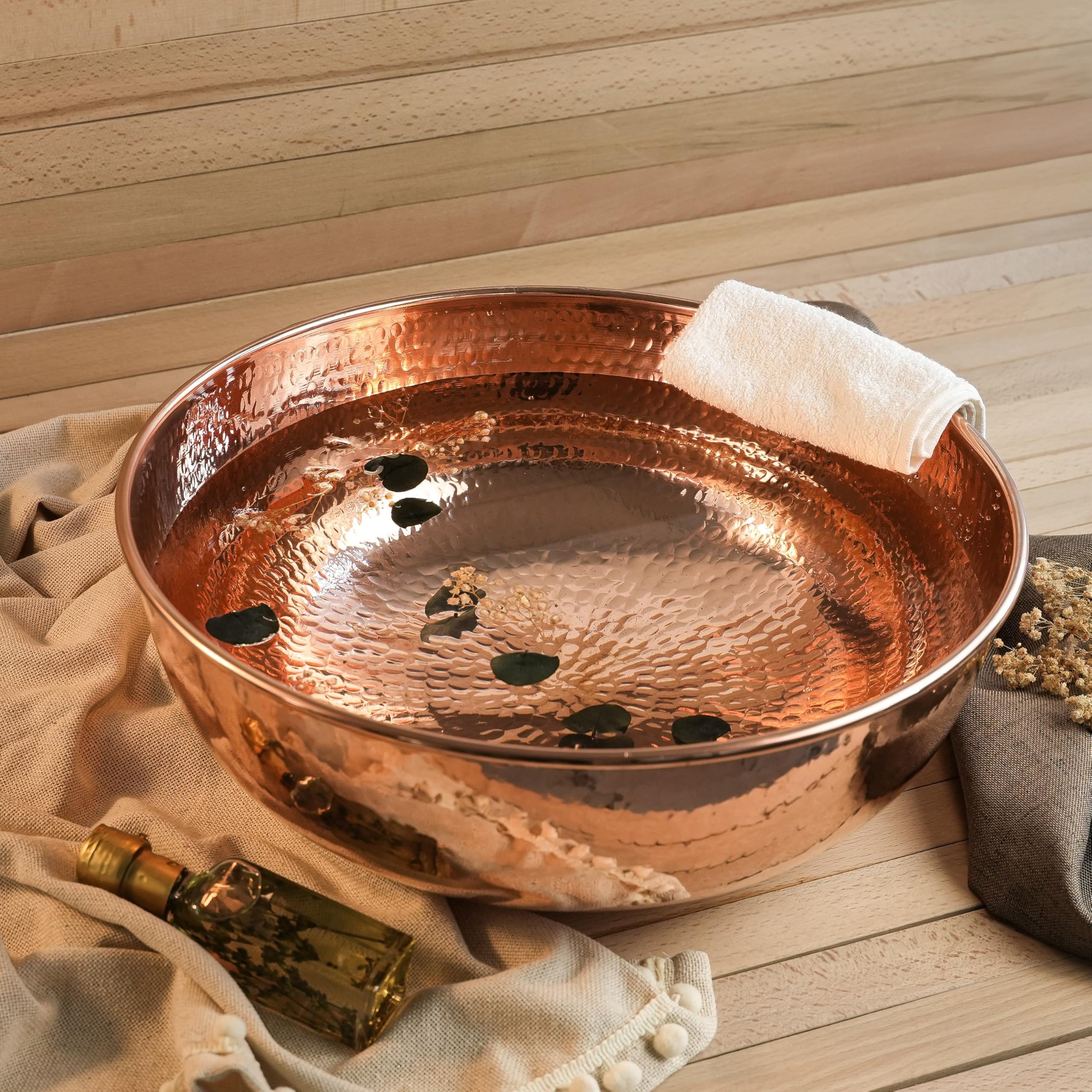 Handcrafted Hammered Copper Pedicure Bowl - 20 Inch Large Portable Foot Soaking Basin for Spa & Home Relaxation | 100% Pure Solid Copper Pedicure Tub | Perfect Self-Care Gift for Women, Ideal for Nail Salons, Home Spa Days & Gift Giving