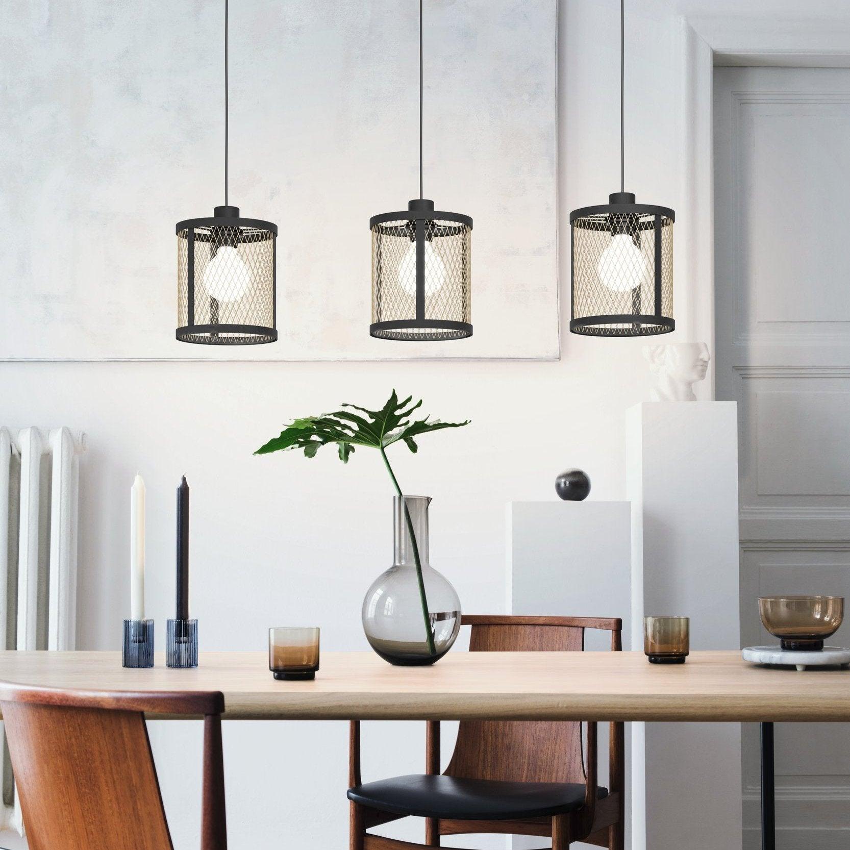 Eglo Dellow Black & Brass Round Mesh Shade Ceiling Pendant Light Fixture - Modern Industrial Lighting for Kitchen Island, Dining Room & Bedroom